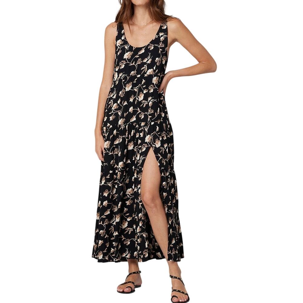 SALTWATER LUXE Rome Maxi Dress Blooming Fields Black Floral Beachy Cover Up Sz S